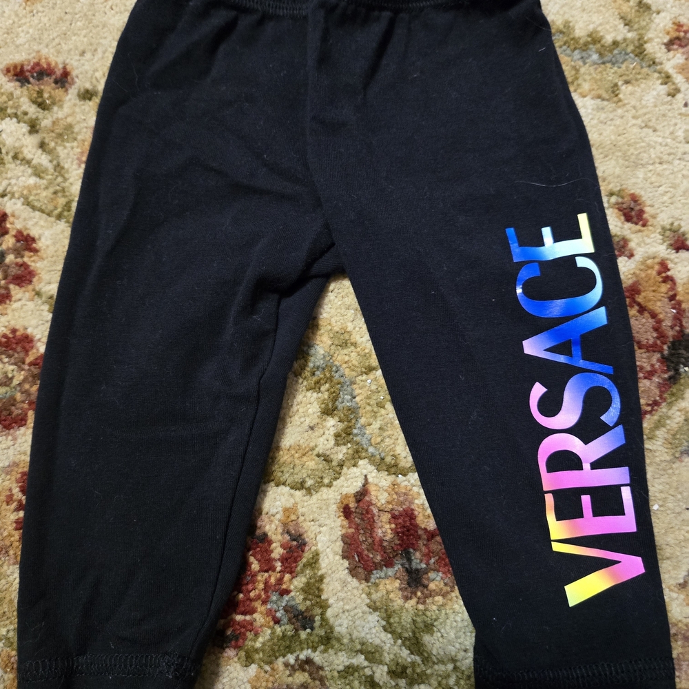 Versace Kids Black Leggings with Multicolor Logo